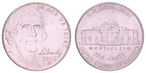 UNITED STATES OF AMERICA 5 cents 2015D / Jefferson Nickel / XF