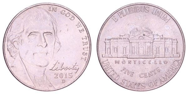 UNITED STATES OF AMERICA 5 cents 2015D / Jefferson Nickel / XF