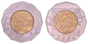 CROATIA 25 kuna 1999 / Euro Currency Introduction / XF+