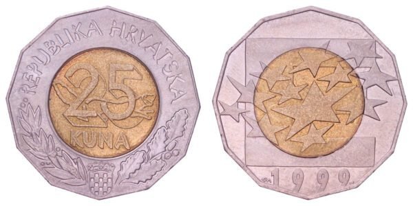CROATIA 25 kuna 1999 / Euro Currency Introduction / XF+
