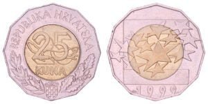 CROATIA 25 kuna 1999 / Euro Currency Introduction / XF+