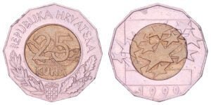 CROATIA 25 kuna 1999 / Euro Currency Introduction / VF+