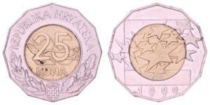 CROATIA 25 kuna 1999 / Euro Currency Introduction / VF+