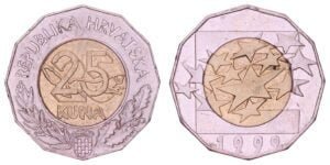 CROATIA 25 kuna 1999 / Euro Currency Introduction / VF