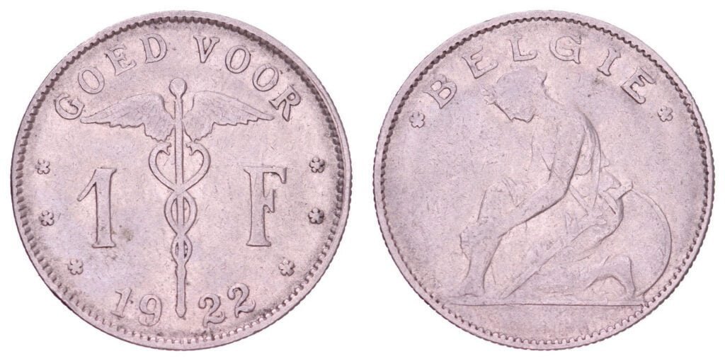 BELGIUM 1 franc 1922 / Dutch text / VF