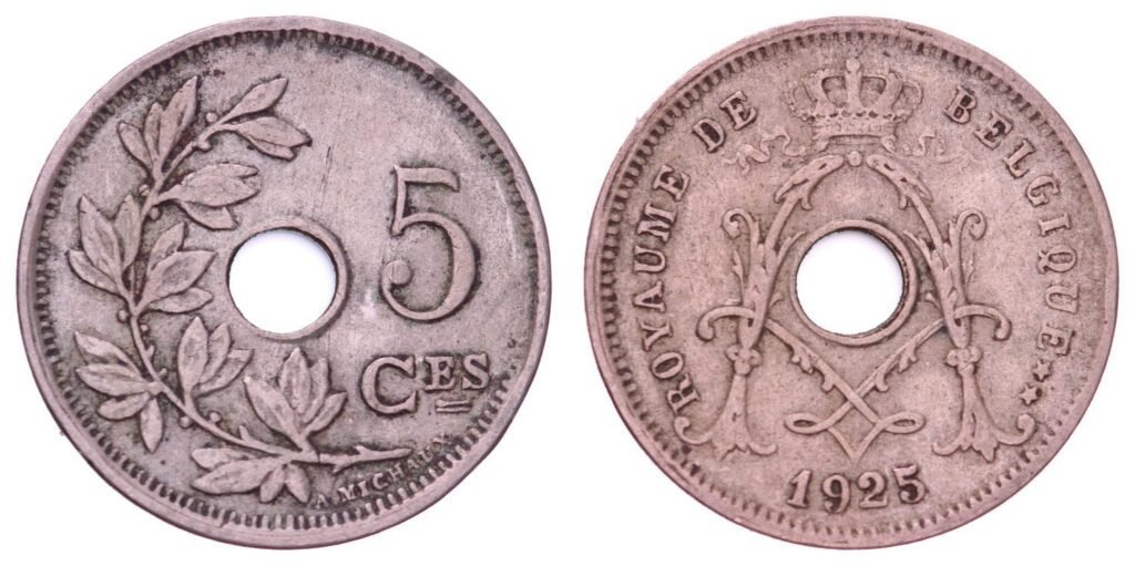 BELGIUM 5 centimes 1925 / French text / VF