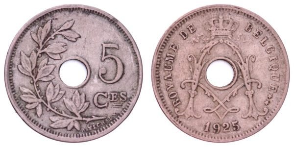 BELGIUM 5 centimes 1925 / French text / VF