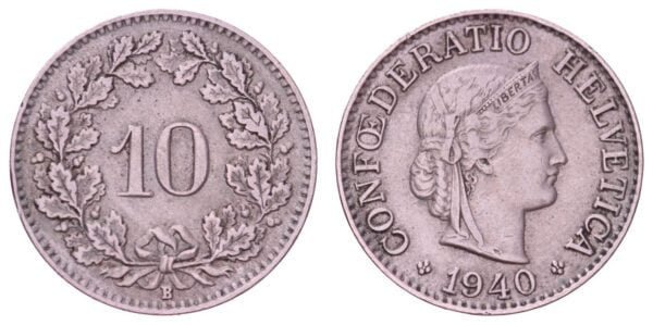 SWITZERLAND 10 rappen 1940B VF