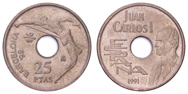 SPAIN 25 pesetas 1991 / 1992 Summer Olympics, Barcelona / VF