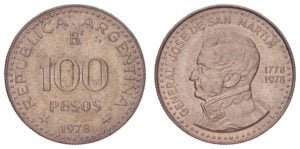 ARGENTINA 100 pesos 1978 / 200th Anniversary of Jose de San Marti­n's Birth / XF-