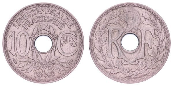 FRANCE 10 centimes 1938 VF+