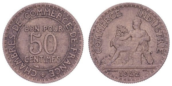 FRANCE 50 centimes 1922 / Chambres de Commerce / VF