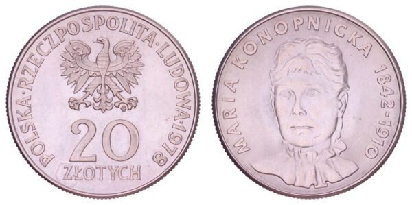 POLAND 20 zlotych 1978 / Maria Konopnicka / UNC