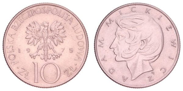 POLAND 10 zlotych 1975 / Adam Mickiewicz / UNC-