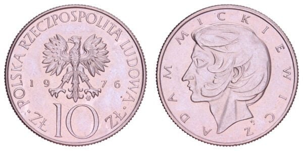 POLAND 10 zlotych 1976 / Adam Mickiewicz / UNC-