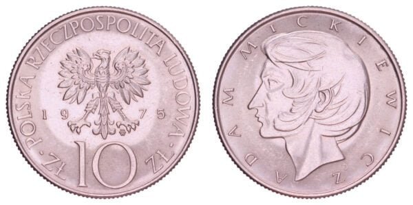 POLAND 10 zlotych 1975 / Adam Mickiewicz / UNC-