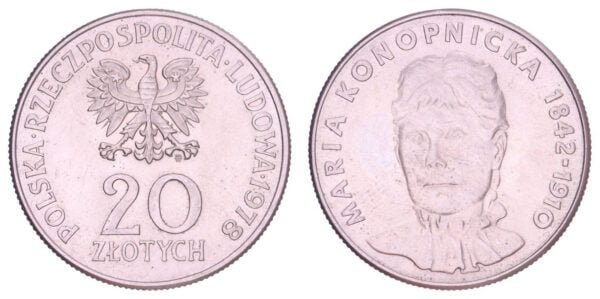 POLAND 20 zlotych 1978 / Maria Konopnicka / XF