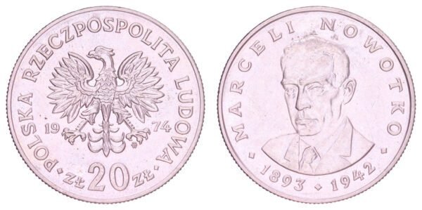 POLAND 20 zlotych 1974 / Marceli Nowotko / XF