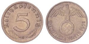 GERMANY 5 reichspfennig 1938G / 3rd Reich / XF