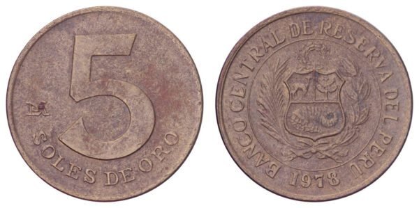 PERU 5 soles de oro 1978 VF