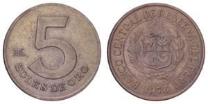 PERU 5 soles de oro 1978 VF