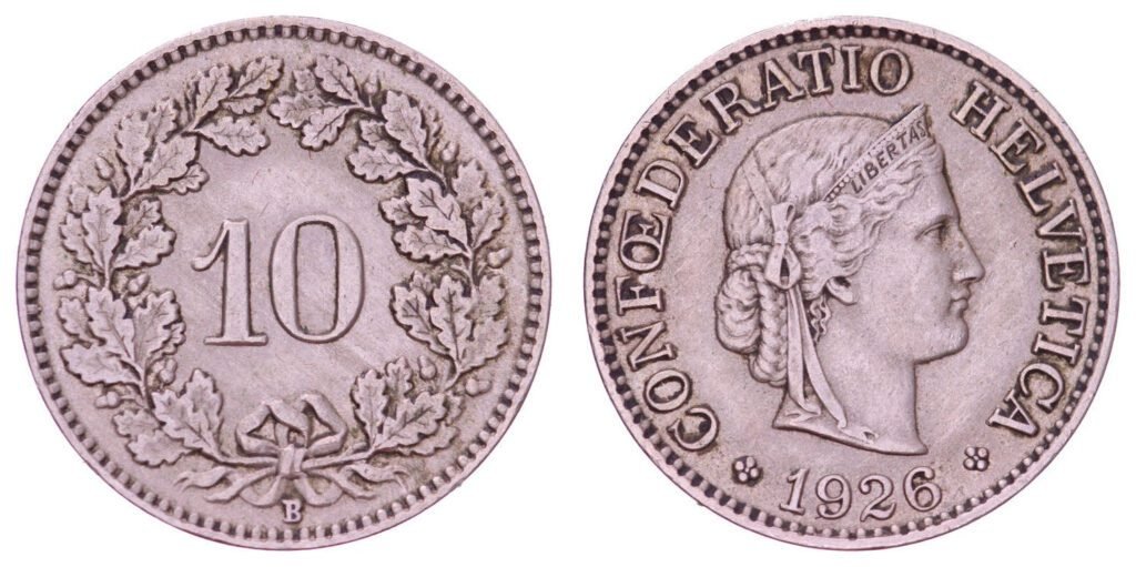 SWITZERLAND 10 rappen 1926B VF+