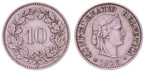 SWITZERLAND 10 rappen 1926B VF+