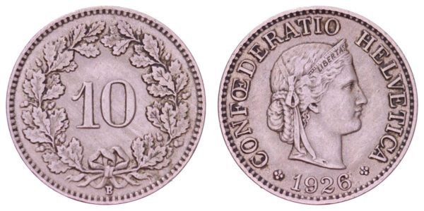 SWITZERLAND 10 rappen 1926B VF+