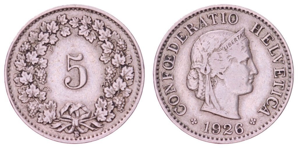 SWITZERLAND 5 rappen 1926B VF