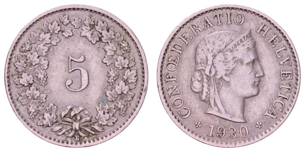 SWITZERLAND 5 rappen 1930B VF
