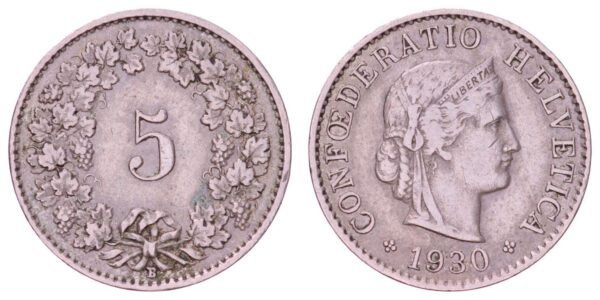 SWITZERLAND 5 rappen 1930B VF