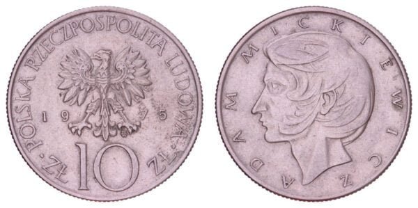 POLAND 10 zlotych 1975 / Adam Mickiewicz / VF