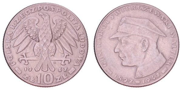 POLAND 10 zlotych 1967 / Karol Ĺšwierczewski / VF