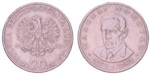 POLAND 20 zlotych 1976 / Marceli Nowotko / VF