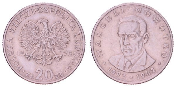 POLAND 20 zlotych 1976 / Marceli Nowotko / VF
