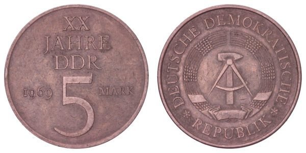 GERMANY 5 mark 1969 / East ( GDR) / 20th Anniversary of GDR / VF