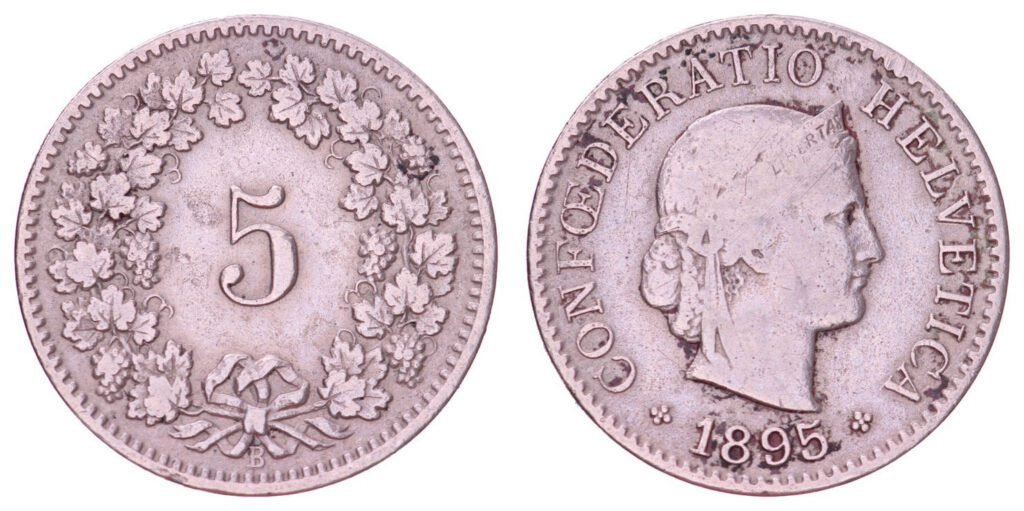 SWITZERLAND 5 rappen 1895 VF-