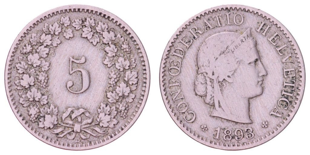 SWITZERLAND 5 rappen 1893 VF-