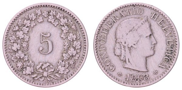 SWITZERLAND 5 rappen 1893 VF-