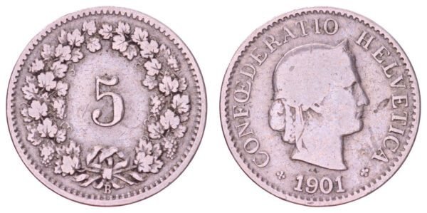 SWITZERLAND 5 rappen 1901 VF-