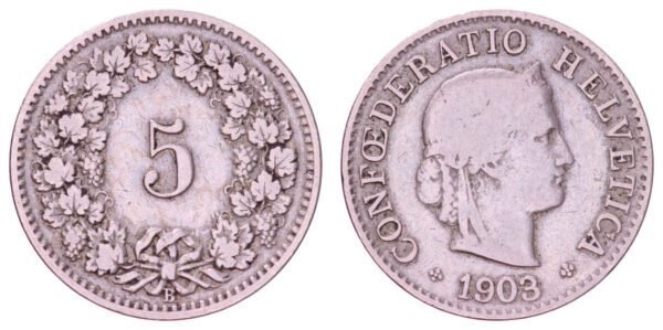 SWITZERLAND 5 rappen 1903 VF-