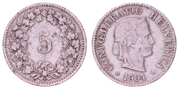 SWITZERLAND 5 rappen 1904 VF-