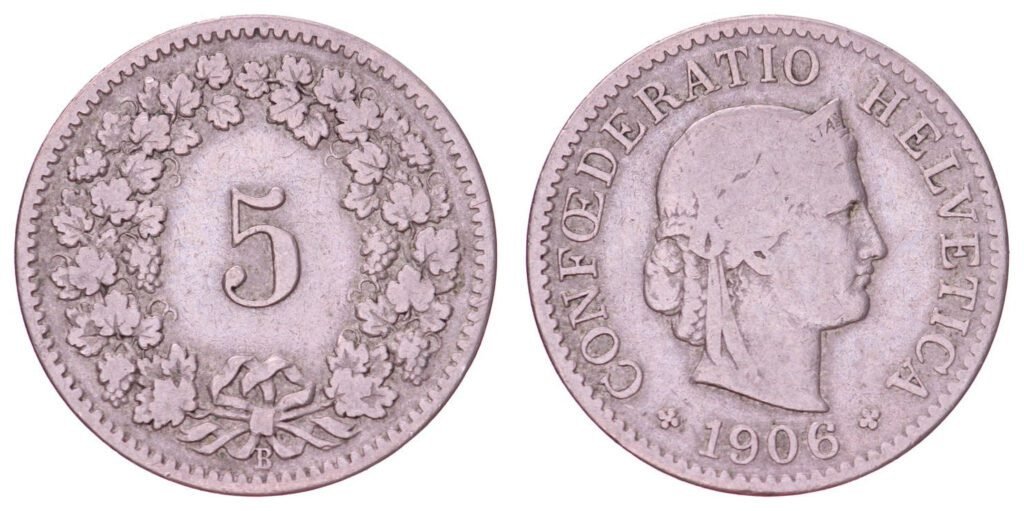SWITZERLAND 5 rappen 1906 VF-