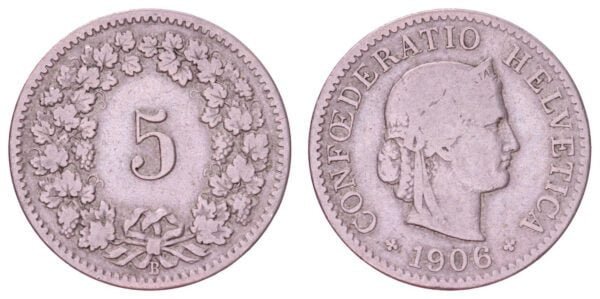 SWITZERLAND 5 rappen 1906 VF-