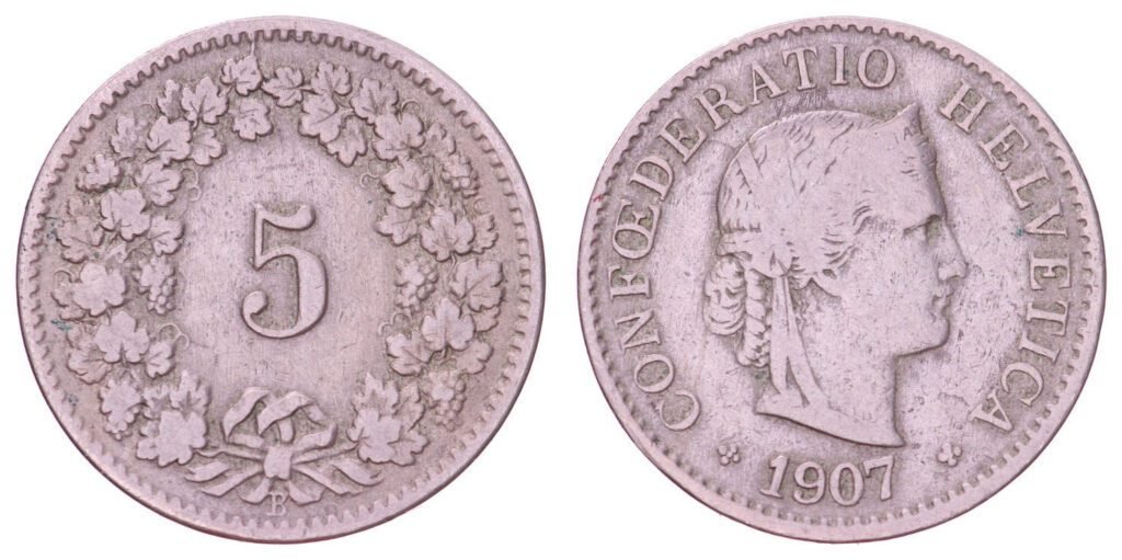 SWITZERLAND 5 rappen 1907 VF-