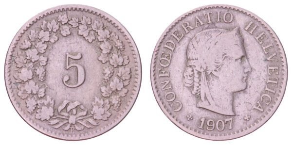 SWITZERLAND 5 rappen 1907 VF-