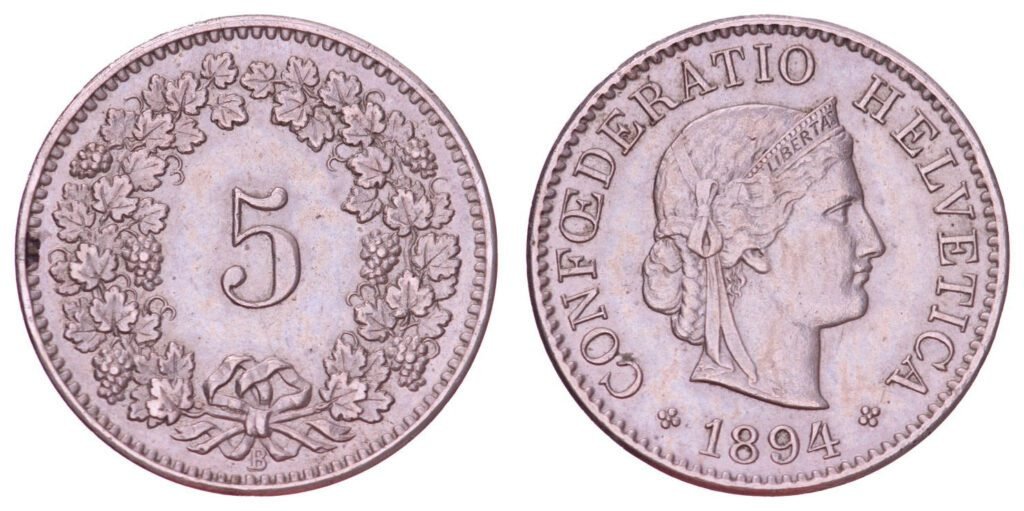 SWITZERLAND 5 rappen 1894 VF+