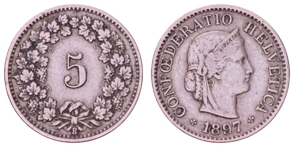 SWITZERLAND 5 rappen 1897 VF