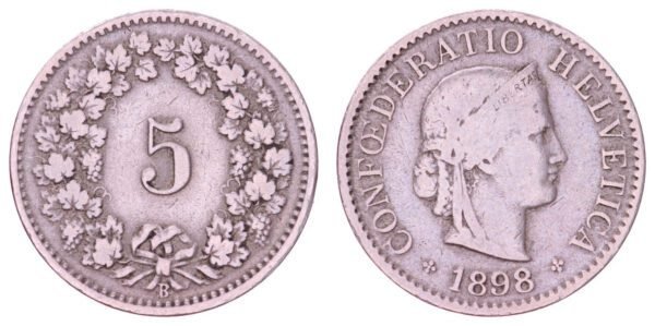SWITZERLAND 5 rappen 1898 VF