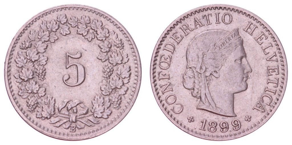 SWITZERLAND 5 rappen 1899 VF